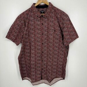 Hurley Mens XL Short Sleeve Button Down Shirt Red Geometric Print